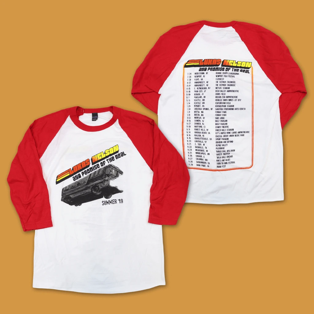 Lukas Nelson & Promise Of The Real 2019 Tour Bus Ship Red Raglan T-Shirt New Merch 1 Lukas Nelson & Promise Of The Real 2019 Tour Bus Ship Red Raglan T-Shirt New Merch