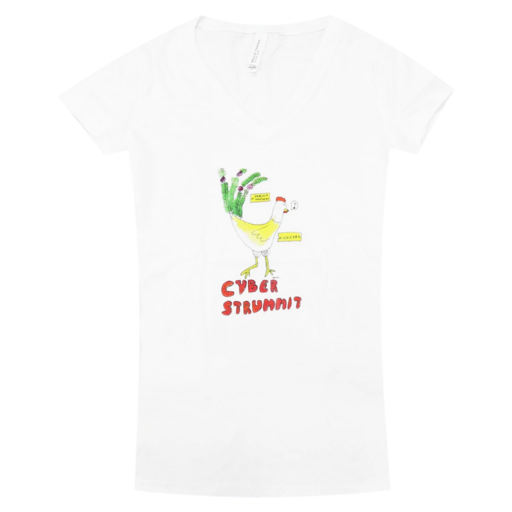 Northwest String Summit Cyber Strummit Pretty Chicken Women's White V-Neck New Merch 1 Northwest String Summit Cyber Strummit Pretty Chicken Women's White V-Neck New Merch
