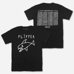 Flipper 40th Anniversary Classic Long Fish Black T-Shirt New Merch