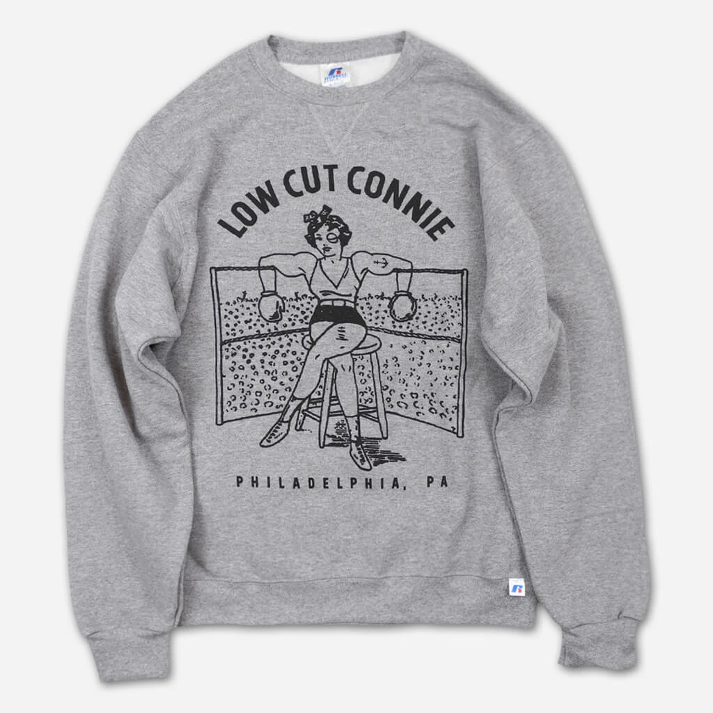Low Cut Connie Boxing Girl Heather Grey Pullover Sweatshirt 1 Low Cut Connie Boxing Girl Heather Grey Pullover Sweatshirt