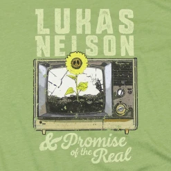 Lukas Nelson & Promise Of The Real Sunflower TV Heather Green T-Shirt New Merch