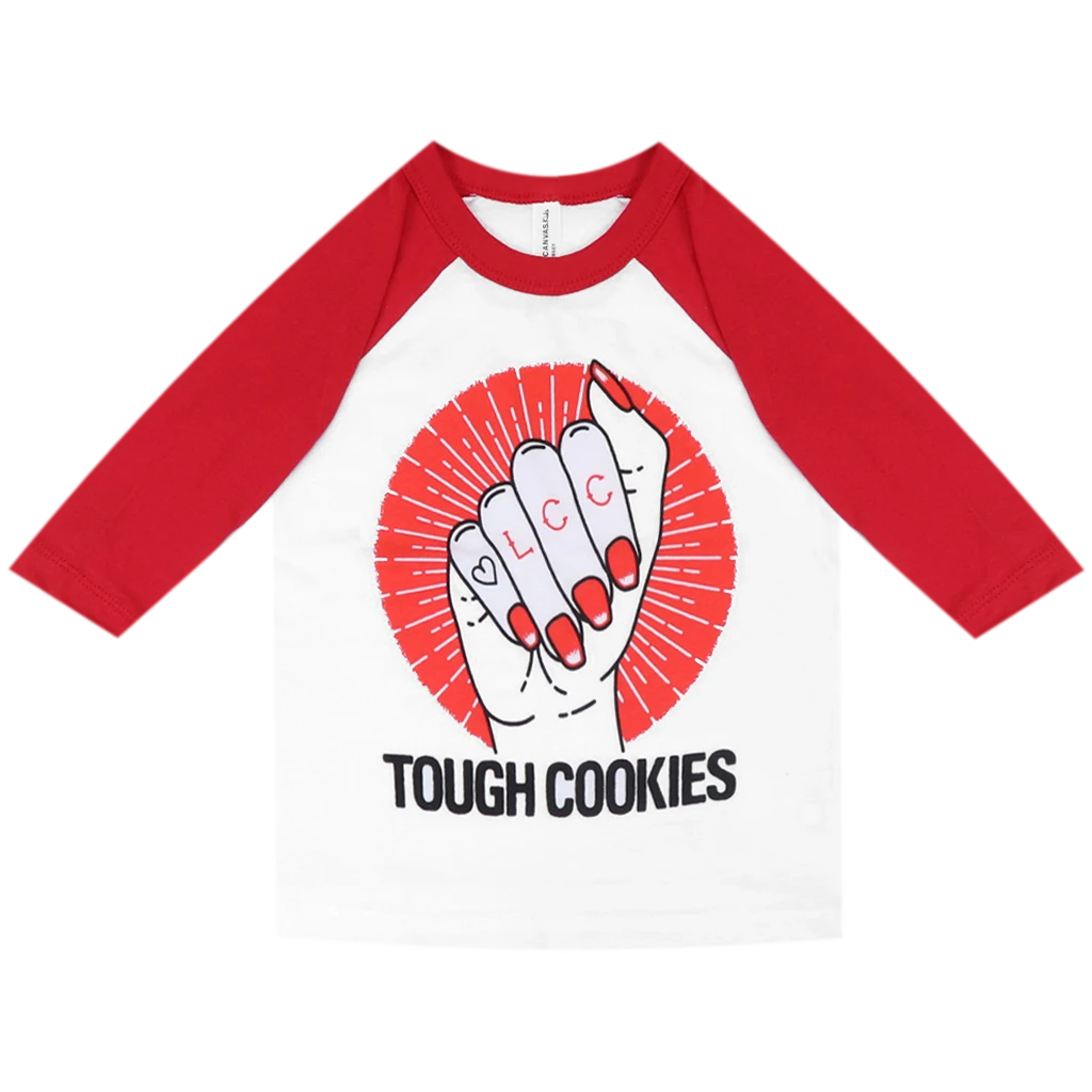 Low Cut Connie New Merch Tough Cookies Toddler's 3/4 Sleeve Baseball T-Shirt 1 Low Cut Connie New Merch Tough Cookies Toddler's 3/4 Sleeve Baseball T-Shirt