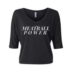 Meatball Merch New Merch Meatball Power Flowy Boxy Half-Sleeve V-Neck Black Tee