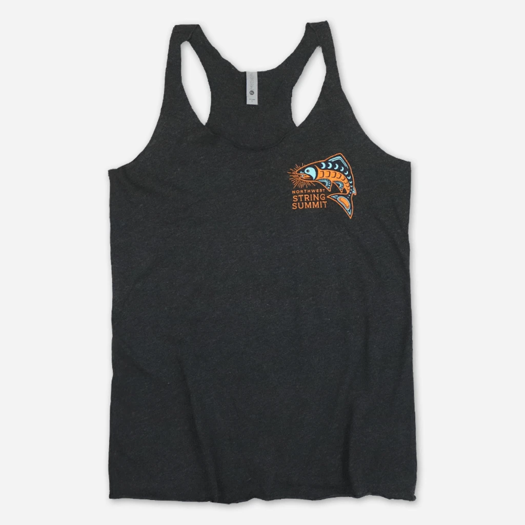 Northwest String Summit Salmon Women's Heather Black Tri-Blend Tank Top 3 Northwest String Summit Salmon Women's Heather Black Tri-Blend Tank Top