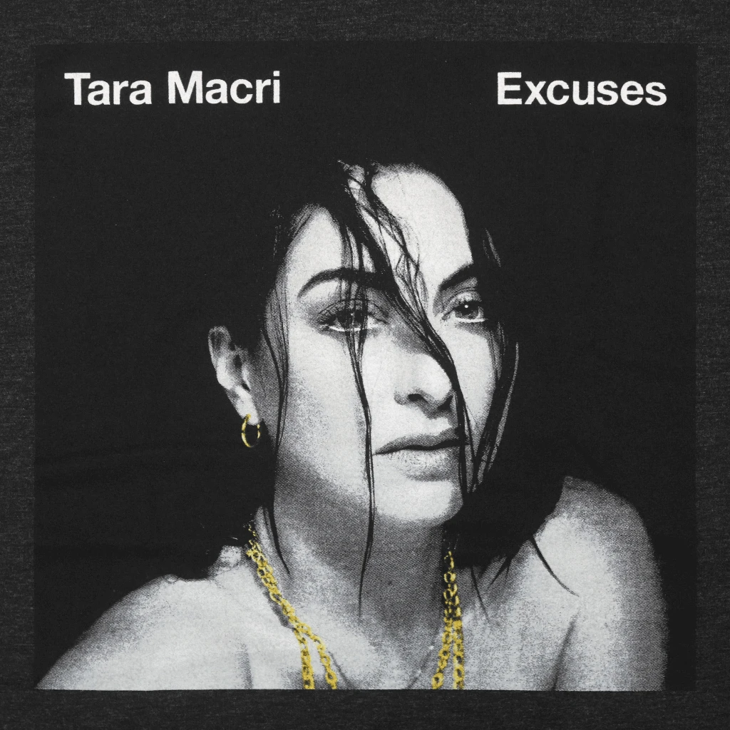 Tara Macri Excuses Vintage Black T-Shirt 2 Tara Macri Excuses Vintage Black T-Shirt