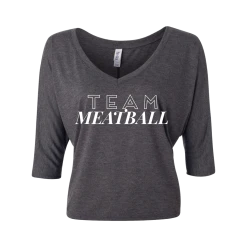 Meatball Merch Team Meatball Flowy Boxy Half-Sleeve V-Neck Dark Heather Tee