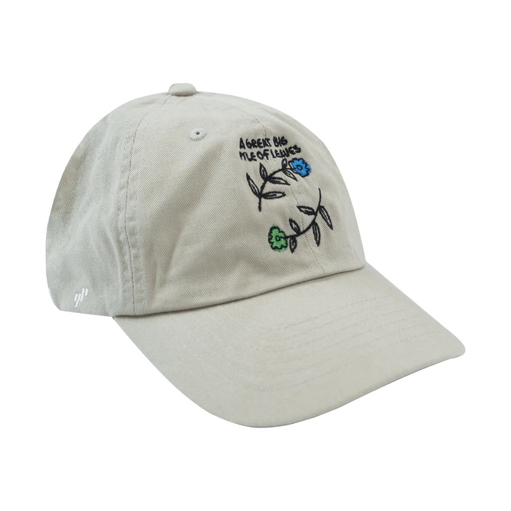 A Great Big Pile Of Leaves New Merch Blue & Green Flower Khaki Dad Hat 1 A Great Big Pile Of Leaves New Merch Blue & Green Flower Khaki Dad Hat
