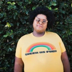 Autostraddle Queer As Fuck Heather Mustard Tee New Merch